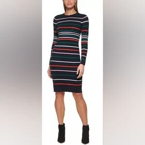 Vince Camuto Multicolor Striped Long Sleeve Sweater Dress